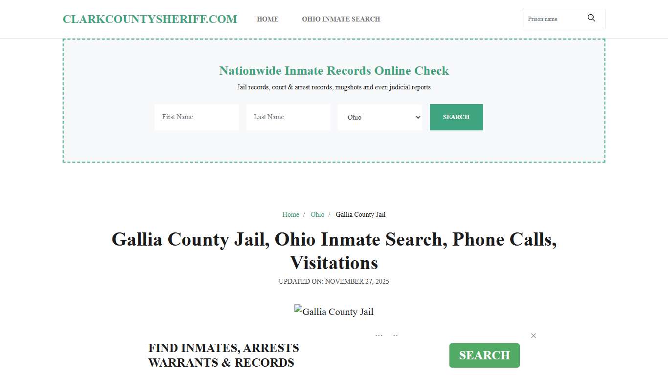 Gallia County Jail, Ohio Inmate Search, Visitations